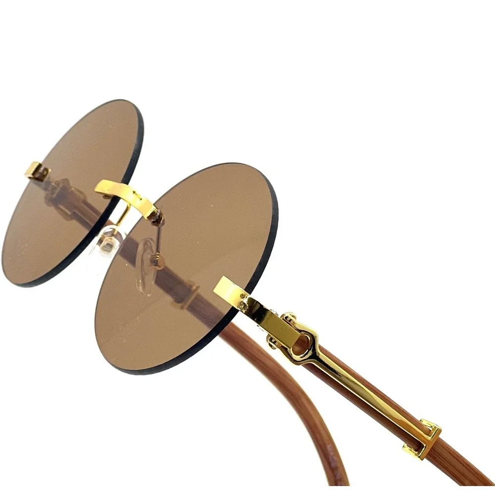 Hip Hop Sunglasses Wood Grain Arms Gold Accents Designer Style Street Wear Gafas